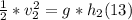 \frac{1}{2}*v_{2}^{2}  = g*h_{2}   (13)