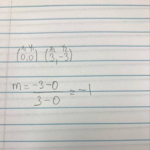 Find the slope of the line passing through the points (0,0) and (3,-3)