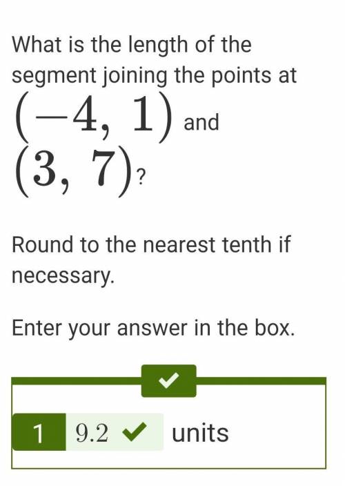 What is the length of the segment joining the points at (−4, 1) and (3, 7)? Round to the nearest ten