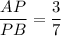 \dfrac{AP}{PB}=\dfrac{3}{7}