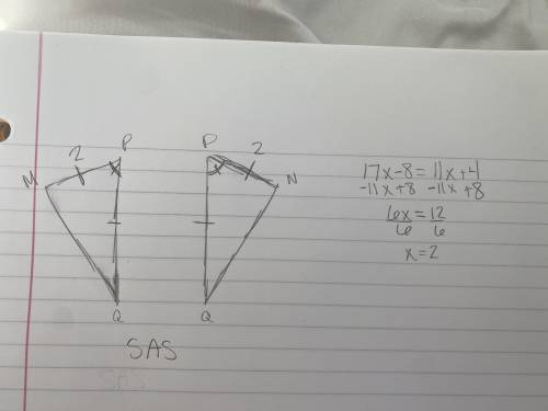 Part A: If PM =PN and MPQ=UNPQ which triangle congruency postulate can we

use to determine APMQ = A
