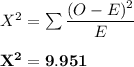 X^2 = \sum \dfrac{(O-E)^2}{E} \\ \\ \mathbf{X^2 = 9.951}