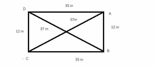 In the frame ABCD, AB = 12 inches, BC = 35 inches, CD = 12 inches, DA = 35 inches, BD = 37 inches, a