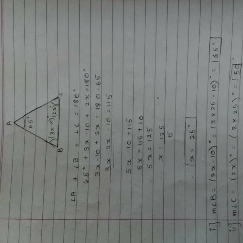 The measure of the angles in a triangle ABC are given by the expression in the table. Please Help

T