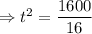 \Rightarrow t^2=\dfrac{1600}{16}