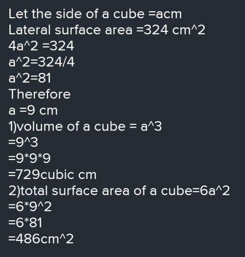 The leteras Surface area of a cube is 324cm3find the value and its total surface area​