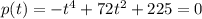 p(t)=-t^4+72t^2+225=0