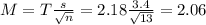 M = T\frac{s}{\sqrt{n}} = 2.18\frac{3.4}{\sqrt{13}} = 2.06