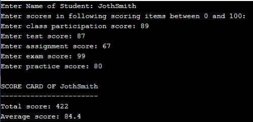 Develop a C program that calculates the final score and the average score for a student from his/her
