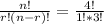 \frac{n!}{r!(n-r)!} = \frac{4!}{1!*3!}