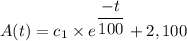 {A(t)}= c_1 \times e^{\dfrac{-t}{100} } + 2,100