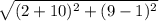 \sqrt{(2 + 10)^{2} + (9 - 1)^{2} }