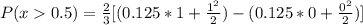 P(x0.5) =\frac{2}{3}[(0.125*1 + \frac{1^2}{2}) - (0.125*0 + \frac{0^2}{2})]
