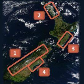 Which of New Zealand's physical features is circled by number 2 on the map above?