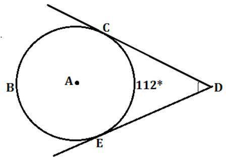 Lines CD and DE are tangent to circle A shown below: Lines CD and DE are tangent to circle A and int