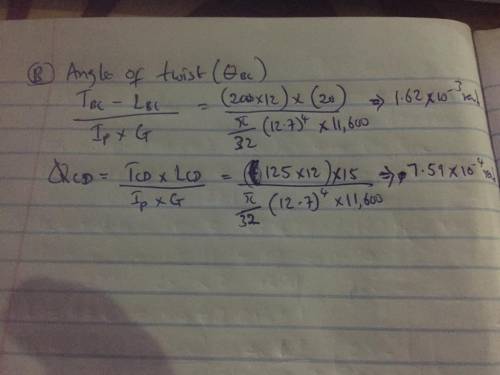 A solid steel shaft ABCDE turns freely in bearings at points A and E. The shaft is driven by the gea