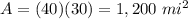 A=(40)(30)=1,200\ mi^{2}