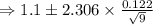 \Rightarrow 1.1\pm 2.306\times \frac{0.122}{\sqrt{9}}