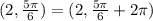 (2, \frac{5\pi}{6}) = (2, \frac{5\pi}{6} + 2\pi)
