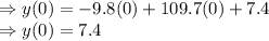 \Rightarrow y(0)=-9.8(0)+109.7(0)+7.4\\\Rightarrow y(0)=7.4