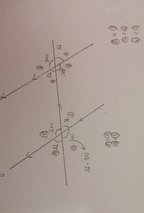 If the measure of angle 1 is 75°, find the measurement of the other angles.