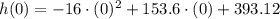h(0) = -16\cdot (0)^{2}+153.6\cdot (0) + 393.12