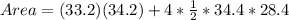 Area = (33.2)(34.2) + 4 * \frac{1}{2} * 34.4 * 28.4