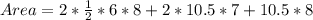 Area = 2 * \frac{1}{2} * 6 * 8 + 2 * 10.5 * 7 + 10.5 * 8