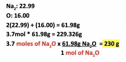 How many grams are in 3.7 moles of Na2O?