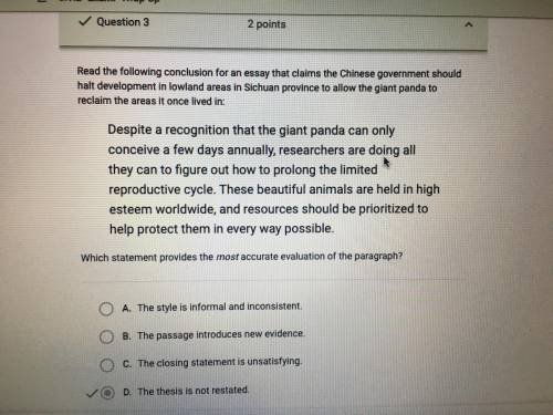Read the following conclusion for an essay that claims the Chinese

government should halt developme