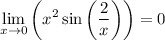 \displaystyle \lim_{x \to 0}\left(x^2\sin\left(\frac{2}{x}\right)\right)=0