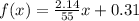 f(x)=\frac{2.14}{55}x+0.31