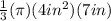 \frac{1}{3} (\pi) (4 in^{2}) (7 in)