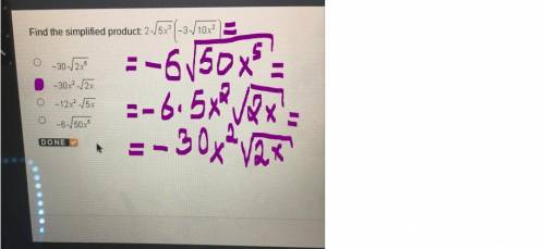 Find the simplified product: 2 square root of 5x^3(-3 square root of 10x^2)