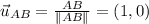 \vec{u}_{AB} = \frac{AB}{\left \| AB \right \|}=(1,0)