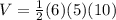 V=\frac{1}{2}(6)(5)(10)