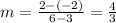 m=\frac{2-(-2)}{6-3}=\frac{4}{3}