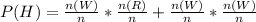 P(H) = \frac{n(W)}{n} * \frac{n(R)}{n} + \frac{n(W)}{n} * \frac{n(W)}{n}