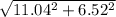 \sqrt{11.04^2+6.52^2}