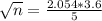 \sqrt{n} = \frac{2.054*3.6}{5}