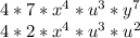 4*7 *x^{4} *u^{3} *y^{7} \\4*2*x^{4}*u^{3}  *u^{2}