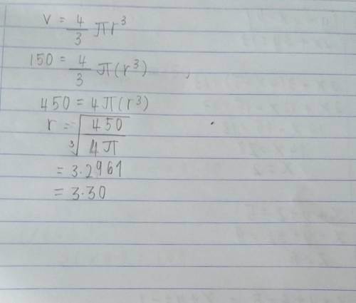 The volume, V, of a sphere in terms of its radius, r, is given by , V(r)=4/3(pie)r^3. Express r as a