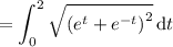 =\displaystyle\int_0^2\sqrt{\left(e^t+e^{-t}\right)^2} \,\mathrm dt