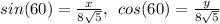sin(60)=\frac{x}{8\sqrt{5} } ,\:\:cos(60)=\frac{y}{8\sqrt{5} }