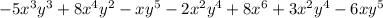 -5x^3y^3+8x^4y^2-xy^5-2x^2y^4+8x^6+3x^2y^4-6xy^5