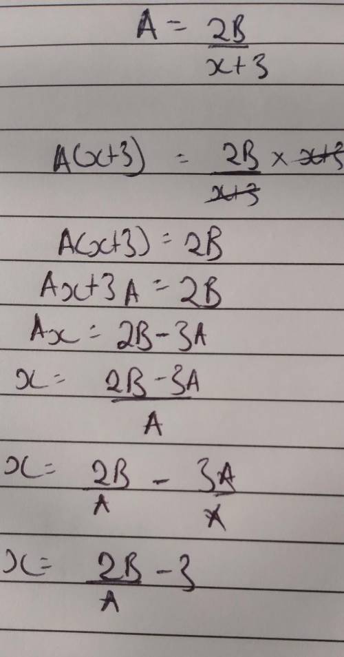 Solve for X: A=2B/x+3