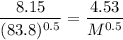 $\frac{8.15}{(83.8)^{0.5}}= \frac{4.53}{M^{0.5}}$