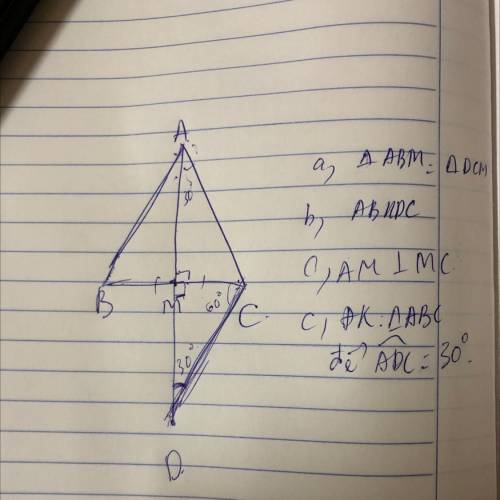 Bài 2: Cho ∆ABC có AB AC = , M là trung điểm của BC . Trên tia đối của tia MA lấy điểm D sao cho MA