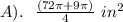 A). \ \ \frac{(72\pi + 9\pi )}{4} \ in^2