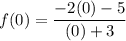 f(0)=\dfrac{-2(0)-5}{(0)+3}